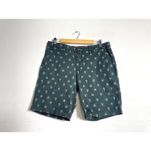 Hawker Rye Men's Chino Shorts 32x9 Cactus Print All Over, Dark Green Flat Front